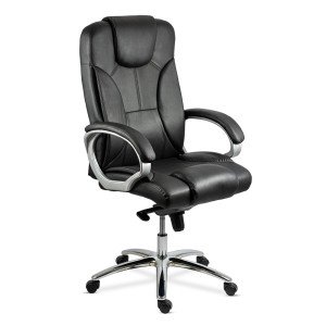Scaun directorial negru OFF 5860  din piele naturala, confortabil, reglabil, cu baza cromata Scaun directorial negru OFF 5860  din piele naturala, confortabil, reglabil, cu baza cromata