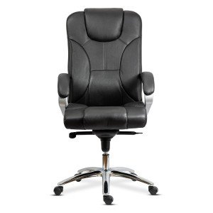 Scaun directorial negru OFF 5860  din piele naturala, confortabil, reglabil, cu baza cromata