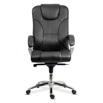 Scaun directorial negru OFF 5860  din piele naturala, confortabil, reglabil, cu baza cromata