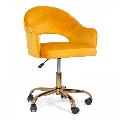 Scaun din catifea pentru birou cu baza aurie OFF 640 galben scauneonline.ro