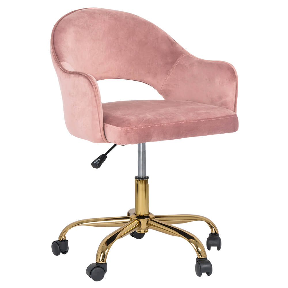 Scaun din catifea pentru birou cu baza aurie OFF 640 roz scauneonline.ro