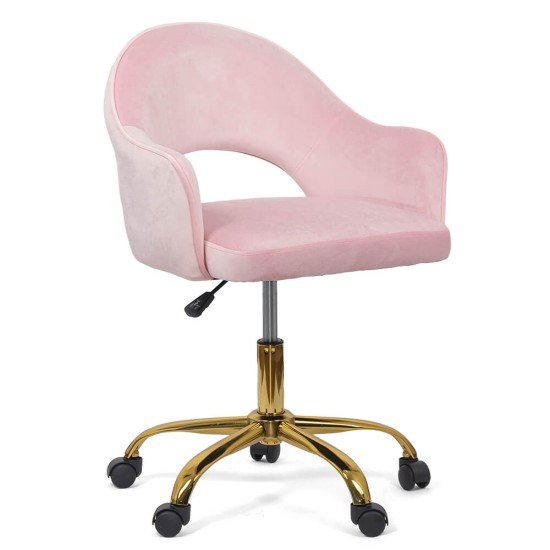 Scaun din catifea pentru birou cu baza aurie OFF 640 roz
