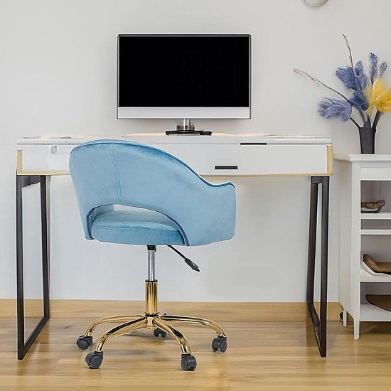 Velvet office chair with golden base OFF 640 light blue