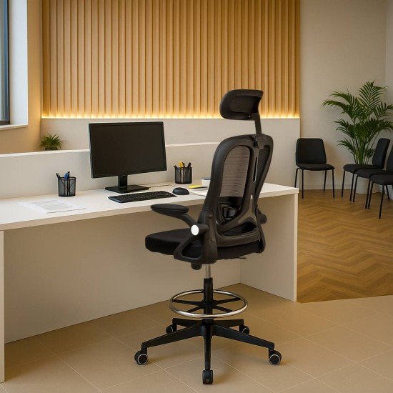 Scaun ergonomic de lucru negru din mesh cu suport picioare reglabil OFF 650