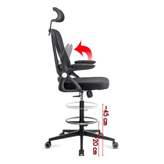 Scaun ergonomic de lucru negru din mesh cu suport picioare reglabil OFF 650