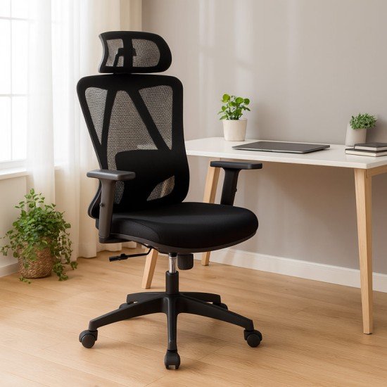Scaun ergonomic negru cu tetiera reglabila si suport lombar OFF 987