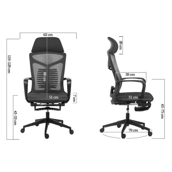 Scaun ergonomic cu spatar rabatabil si suport picioare SYYT 9502 negru