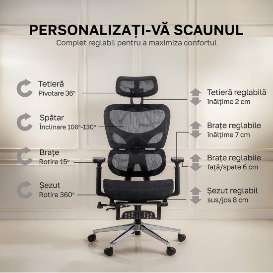 Scaun ergonomic multifunctional cu suport lombar SYYT 9508 negru