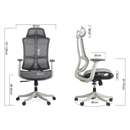 Scaun de birou ergonomic cu tetiera reglabila SYYT 9511 gri