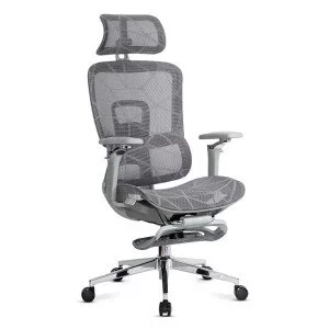 Scaun birou ergonomic gri din mesh cu tetieră reglabilă, brațe 4D și șezut culisant SYYT 9520