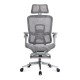 Scaun birou ergonomic gri din mesh cu tetieră reglabilă, brațe 4D și șezut culisant SYYT 9520