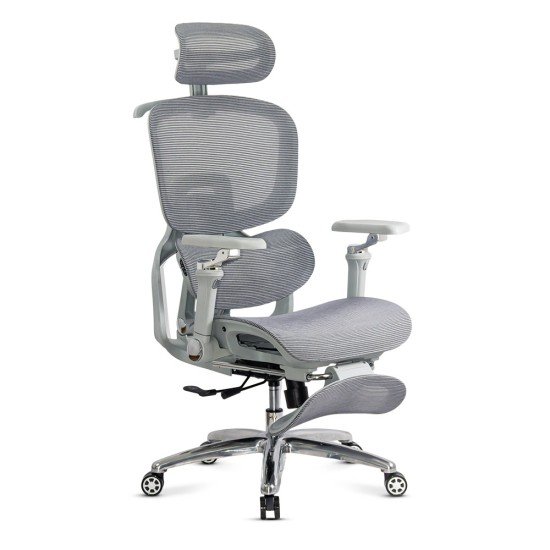 Scaun ergonomic gri din mesh rezistent la 150 kg cu funcție de masaj lombar cu încălzire SYYT 9521