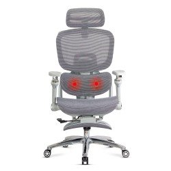 Scaun ergonomic gri din mesh rezistent la 150 kg cu funcție de masaj lombar cu încălzire SYYT 9521