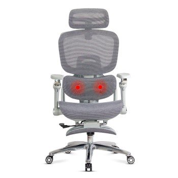 Scaun ergonomic gri din mesh rezistent la 150 kg cu funcție de masaj lombar cu încălzire SYYT 9521