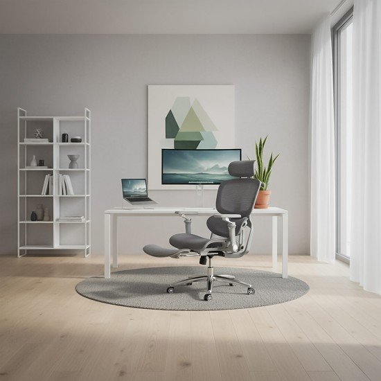 Scaun ergonomic gri din mesh rezistent la 150 kg cu funcție de masaj lombar cu încălzire SYYT 9521