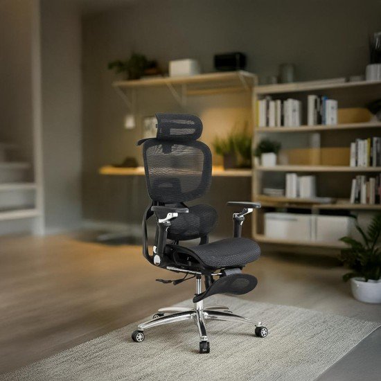 Scaun ergonomic negru din mesh cu șezut cu ventilație și suport lombar cu încălzire și masaj SYYT 9521