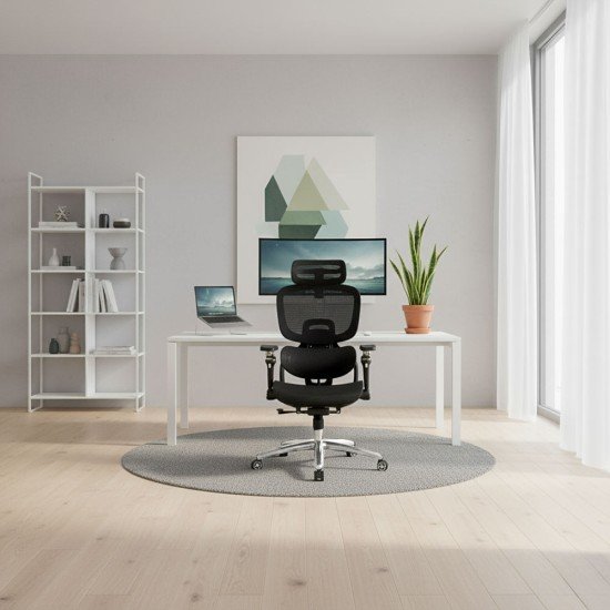 Scaun ergonomic negru din mesh cu șezut cu ventilație și suport lombar cu încălzire și masaj SYYT 9521