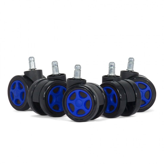 Set of 5 rubber wheels for gaming chairs - Blue