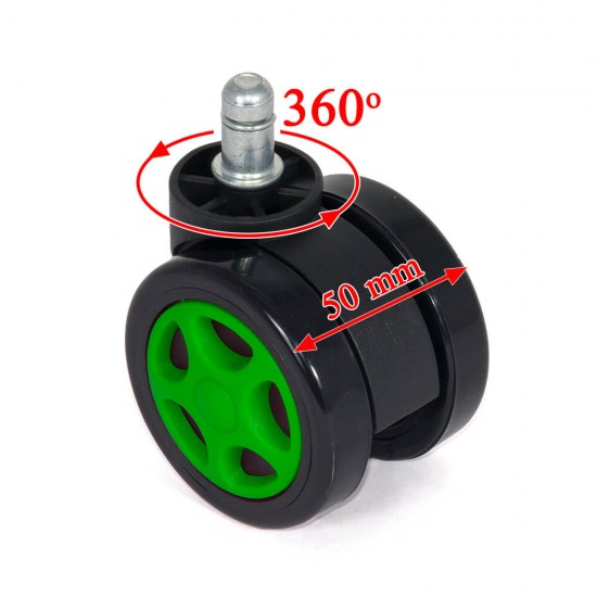 Set of 5 rubber wheels for gaming chairs - Green Set of 5 rubber wheels for gaming chairs - Green