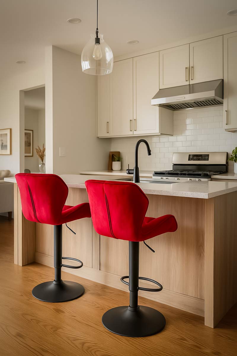 Bucatarie moderna cu insula multifunctionala si design elegant pentru apartament cu 3 camere