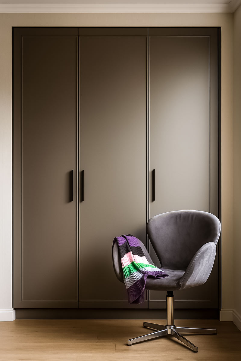 Dulap incorporat cu usi albe si organizare inteligenta pentru apartament cu 3 camere