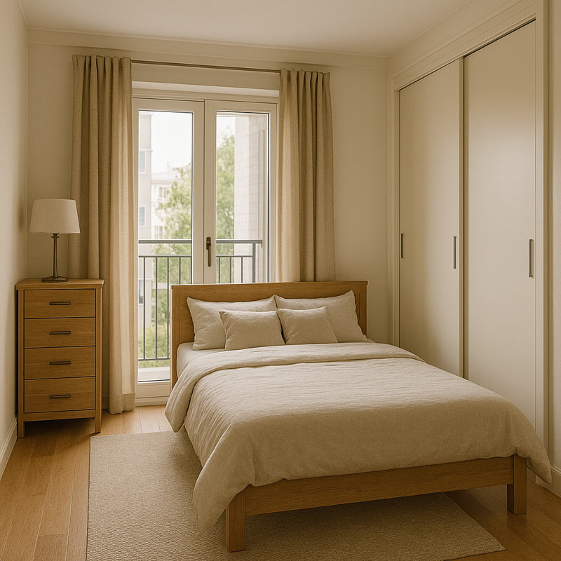 Dormitor de bloc amenajat eficient Amenajare practică pentru dormitorul de apartament