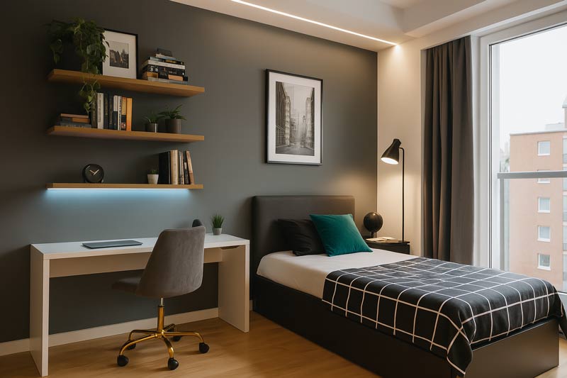 Dormitor adolescentin cu birou și decor modern Dormitor modern pentru adolescenți cu scaun de birou OFF 642