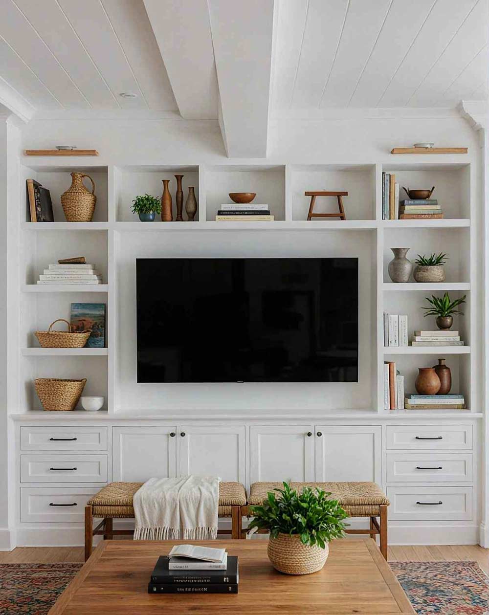 Incadrarea televizorului cu rafturi de depozitare