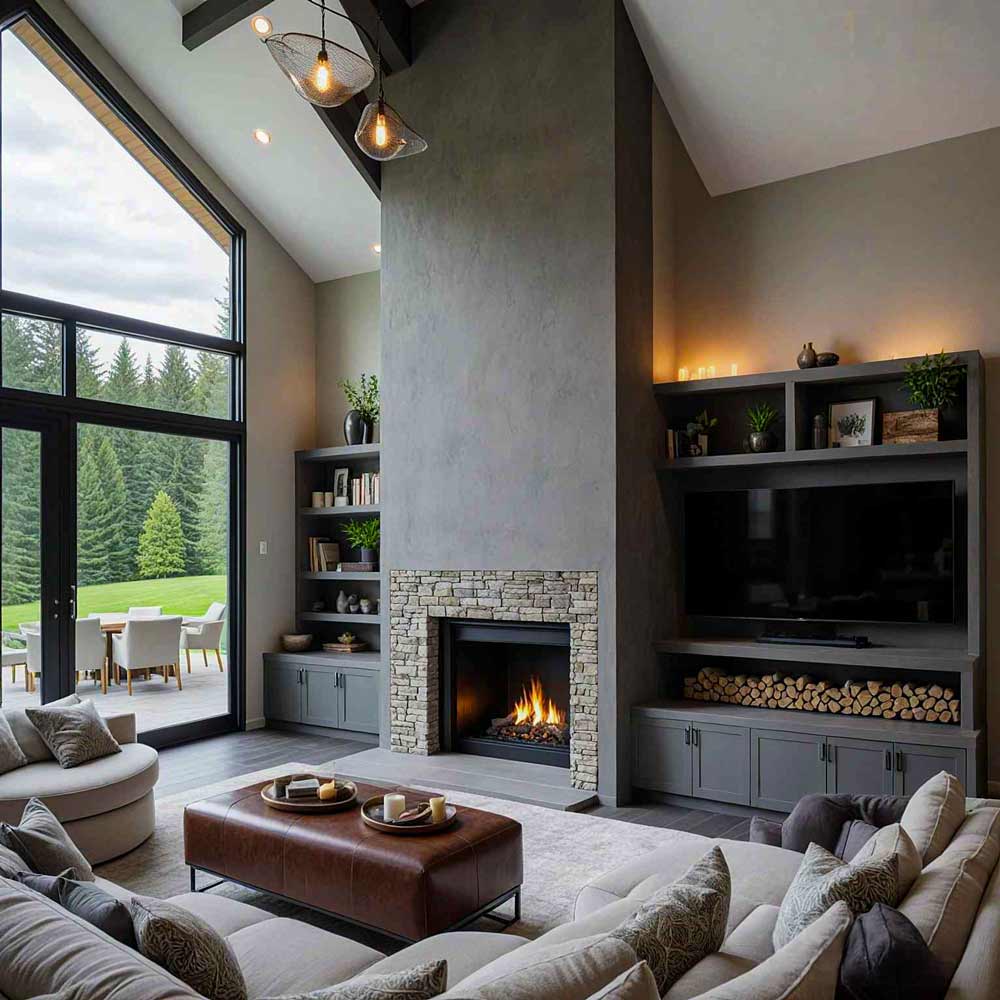 Televizor amplasat langa semineu