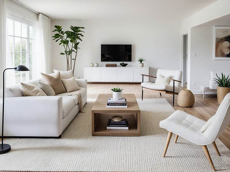 Living modern cu pereti albi