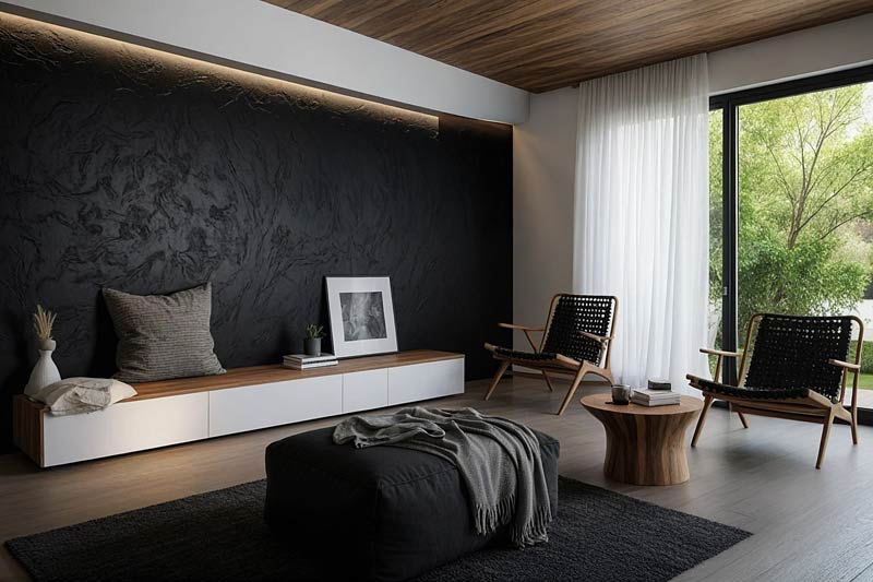 Living modern cu perete negru