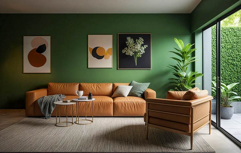 Living modern cu perete verde