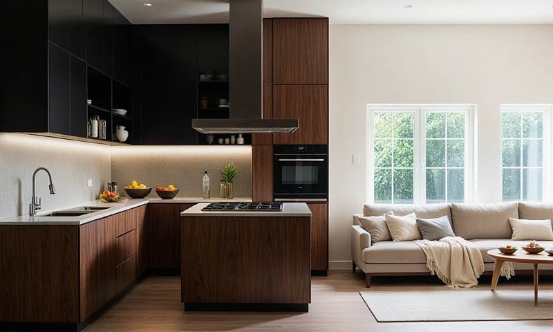 Living modern cu insula de bucatarie