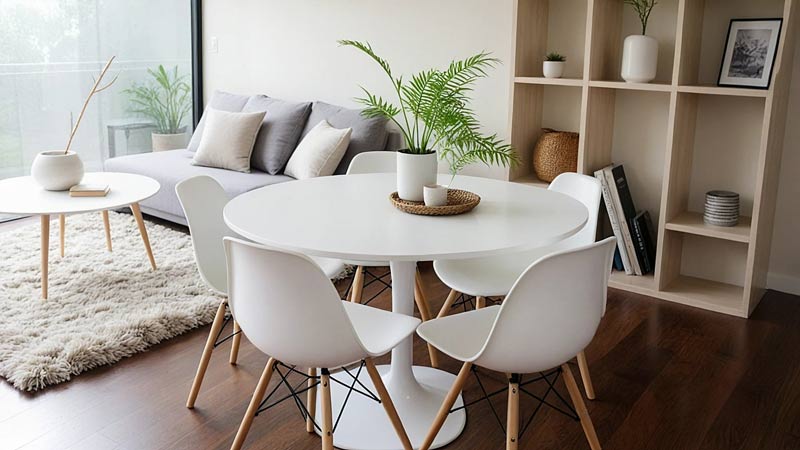 Amenajarea livingului modern cu masa si scaune