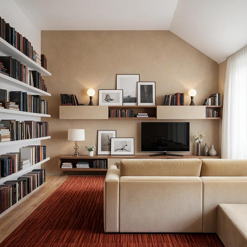 Living modern cu biblioteca